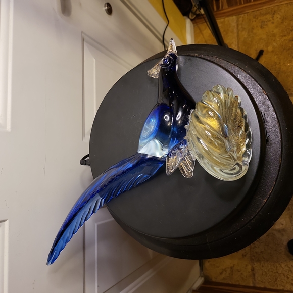 Mid-Century Murano Blown Glass Blue and Gold Pheasant 12" - Picture 11 of 13